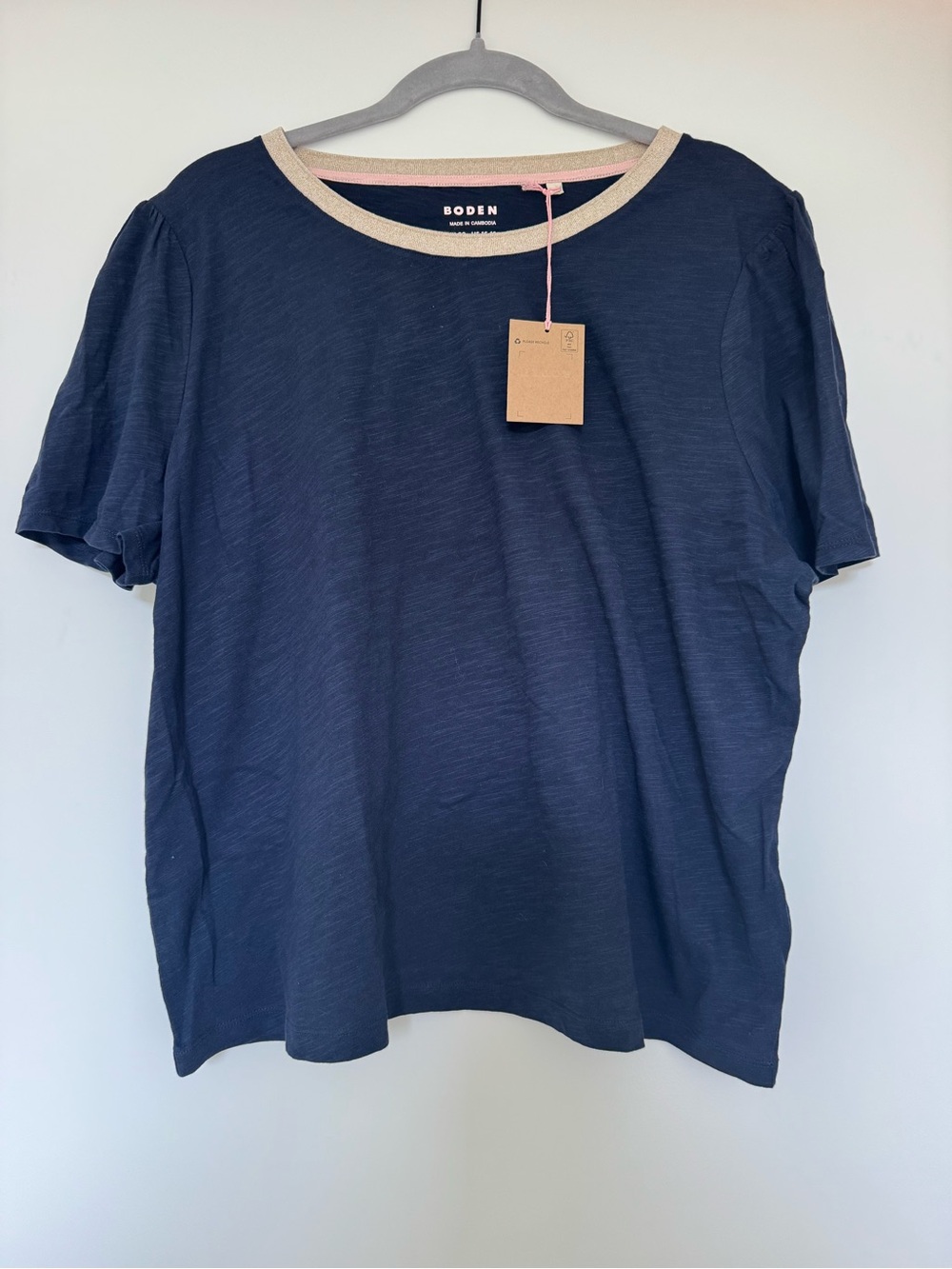 Boden Navy Short Sleeve Tee with Cream Contrast Neck